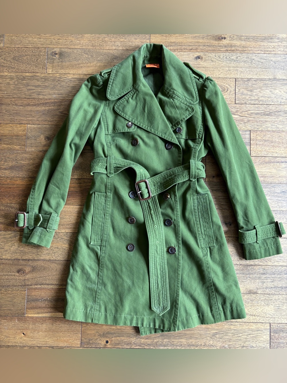 Juicy Couture Olive Green Double Breasted Trench Coat Small S